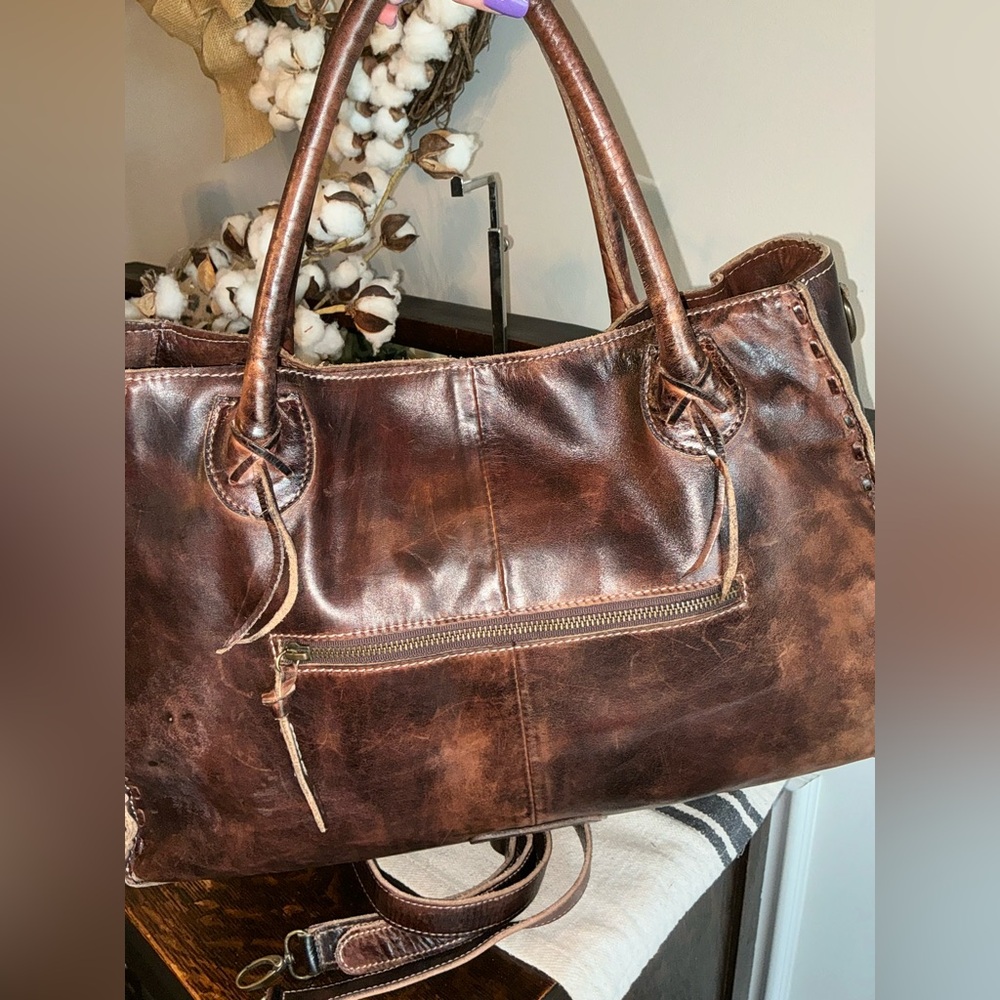 Bed Stu Leather Rockaway Shoulder Bag Crossbody Tote Teak Rustic MSRP  $345 - Picture 4 of 13